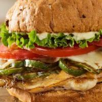 Colorado Grilled Chicken Sandwich · Grilled chicken breast, pepper jack cheese, melted cheddar cheese, Grilled Anaheim chiles, l...