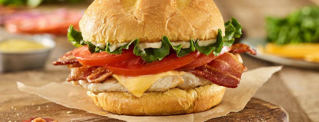 Bacon Smash® Grilled Chicken Sandwich · Grilled chicken breast, American cheese, applewood smoked bacon, lettuce, tomatoes, mayo, toasted bun.