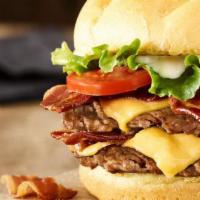 Double Bacon Smash® Turkey Burger · Double Turkey burger, American cheese, applewood smoked bacon, lettuce, tomatoes, mayo, toas...