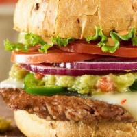 Spicy Baja With Guac Turkey Burger · Turkey burger, pepper jack cheese, jalapeños, guacamole, lettuce, tomatoes, chipotle mayo, t...