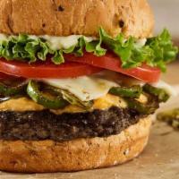 Colorado Black Bean Burger · Black bean patty, pepper jack cheese, melted cheddar cheese, grilled Anaheim chiles, lettuce...