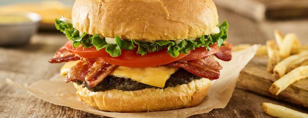 Bacon Smash® Black Bean Burger · Black bean patty, American cheese, applewood smoked bacon, lettuce, tomatoes, mayo, toasted bun.