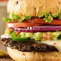 Spicy Baja With Guac Black Bean Burger · Black bean patty, pepper jack cheese, jalapeños, guacamole, lettuce, tomatoes, chipotle mayo...
