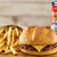 Kids Cheeseburger · Certified Angus Beef, American cheese, toasted bun, served with fries, drink.