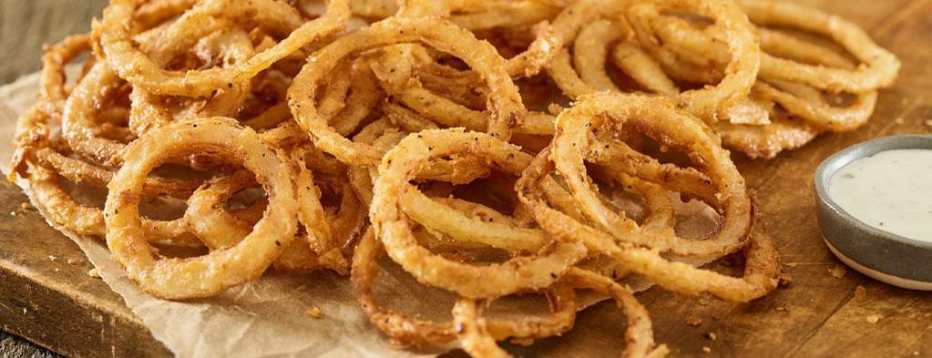 Haystack Onions · Crispy, fried onion straws served with ranch.