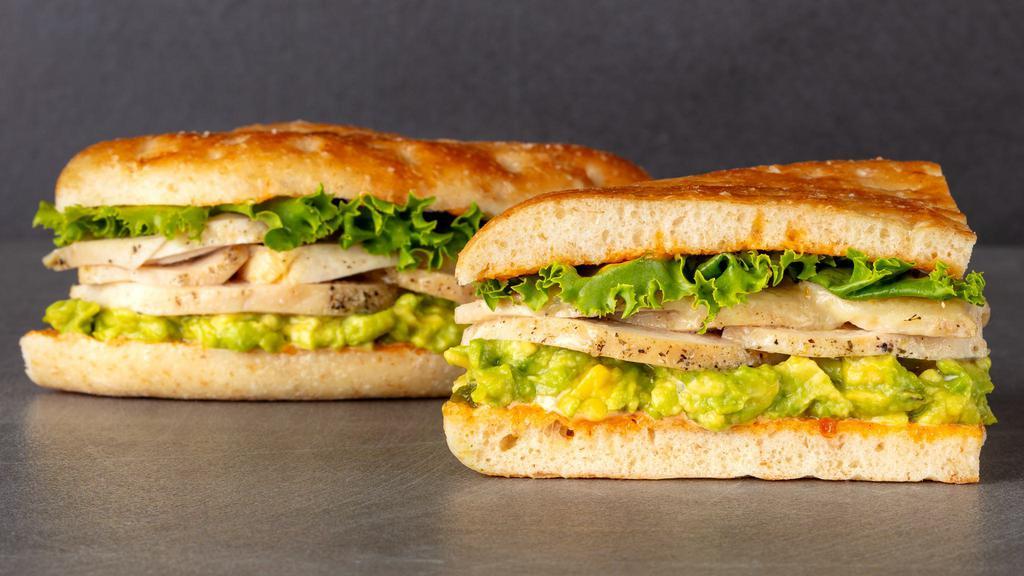 So-Cal Chicken Sandwich · Roasted chicken, avocado, pepper jack cheese, green leaf lettuce, chipotle aioli, tomatillo salsa. Served with Urbane House Side salad.