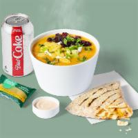Soup + Pocket Meal · Choice of soup + cheesy chicken crunch pocket with chipotle ranch dip, 1 canned beverage, 1 ...