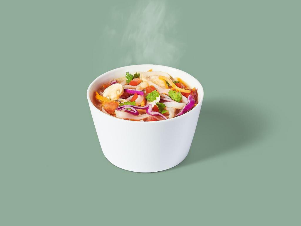 Spicy Lemongrass Soup · New 16 oz. size, same great taste. Spicy lemongrass vegetable broth, rice noodles, cabbage, carrots, tomatoes, mushrooms, cilantro.
