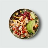 Oaxaca Bowl · Brown rice and kale, avocado, beet slaw, black beans, corn, salsa fresca, crispy wontons, an...