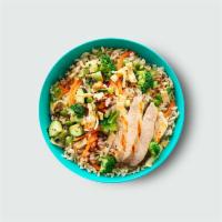 Teriyaki Twist Bowl · Brown rice, edamame, crispy wontons, broccoli, carrots, cucumber, green onions, sesame seeds...