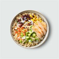 Tex Mex Bowl · Brown rice, avocado, aged cheddar, black beans, corn, salsa fresca, greek yogurt ranch