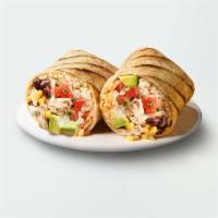 Tex Mex Burrito · Brown rice, avocado, aged cheddar, black beans, corn, salsa fresca and Greek yogurt ranch, g...