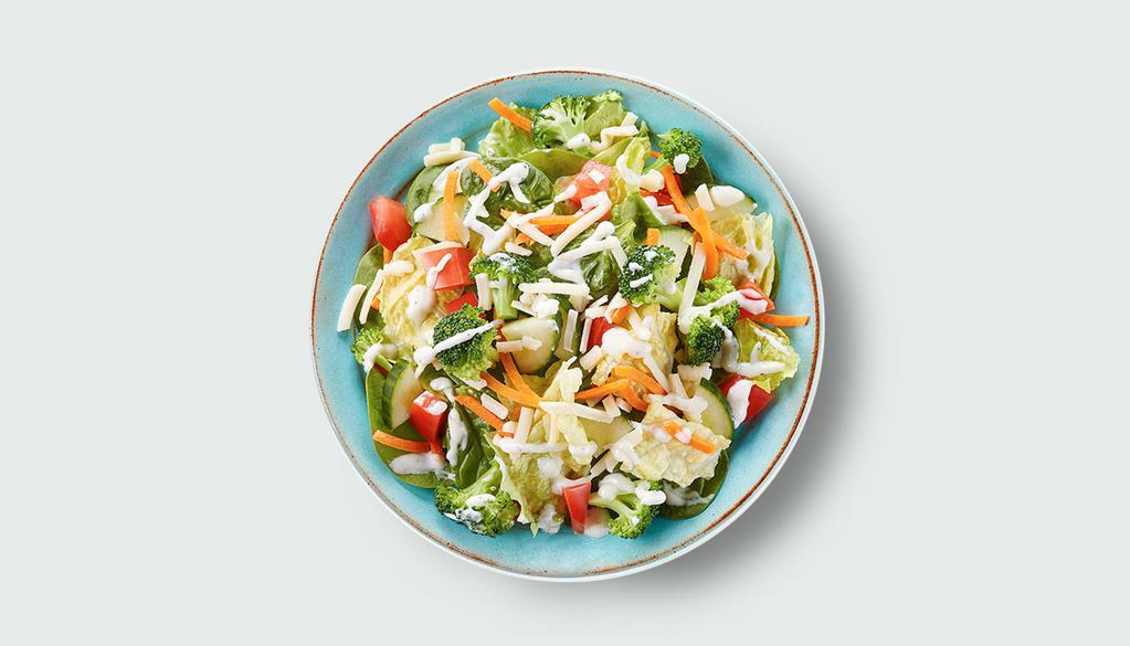 Kids Superfood Salad ·  Romaine, Carrots, Cucumbers, Tomatoes, Broccoli, Aged Cheddar, Greek Yogurt Ranch.
