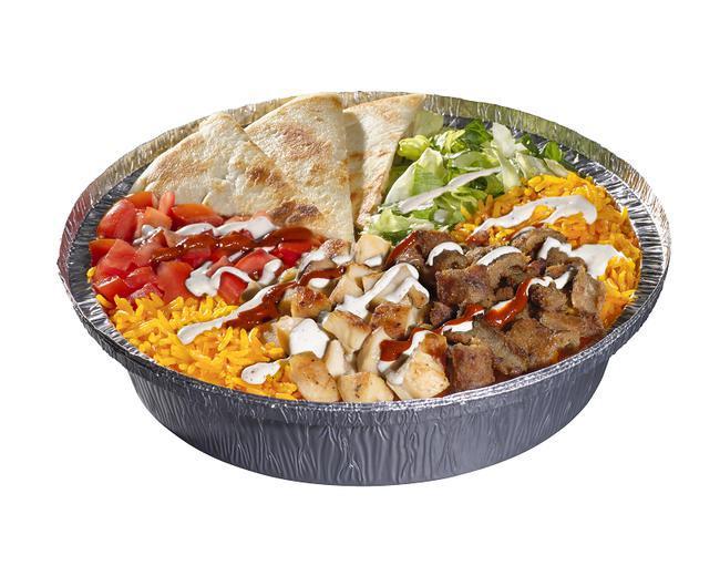 Chicken & Beef Gyro Platter · Platters served with combo of chicken and beef gyro. Small platters are served with one white sauce and one red sauce. Regular platters are served with two white sauces and one red sauce.
