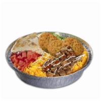 Beef Gyro & Falafel Platter · Platters served with combo of falafel and beef gyro. Small platters are served with one whit...