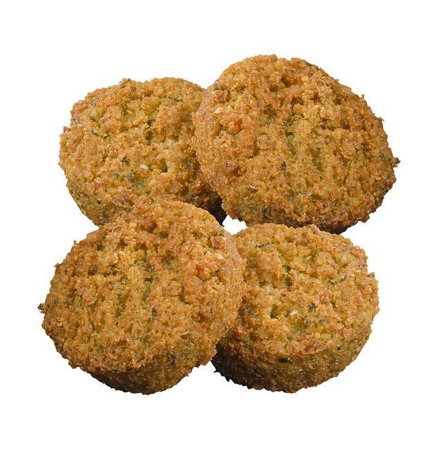 Falafel (4) · 4 pieces of the deep-fried ball made from ground chickpeas and a blend of herbs and spices. Allergen: Contains Soy