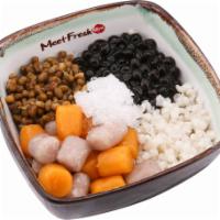 Icy Taro Ball #1 · Mung beans, barley, boba, taro balls, shaved ice.