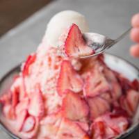 Strawberry Shave Ice · Daily fresh fruit with shave ice and condense milk.