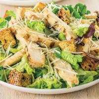 Grilled Chicken Caesar Salad · Grilled chicken, romaine lettuce blend and Parmesan cheese. Topped with our homemade croutons.