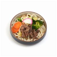 Beef Udon · Thick white noodles in fish broth soup with grilled beef.