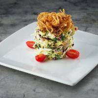 Ruth's Chopped Salad  · julienne iceberg lettuce, baby spinach, radicchio, red onions, mushrooms, green olives, baco...