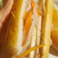 Skinny Bread with Vietnamese Ham and Pate · Banh mi que pate cha lua.