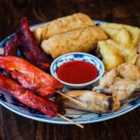 Pu Pu Platter · For 2. Chicken wings, egg roll, fried shrimp, crab Rangoon, teriyaki chicken and spare ribs.