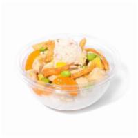 Kids Bowl · Chicken or tofu with white rice, sweet corn, mandarin orange, edamame, surimi salad, wonton ...