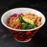 Small Vegan Rice Bowl · Plant-base rice bowl soy meat, crispy chick peas, kale, pickled red cabbage, crispy garlic, ...