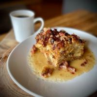 TOGO Maple Bacon Bread Pudding · house made with a bourbon bacon cream sauce