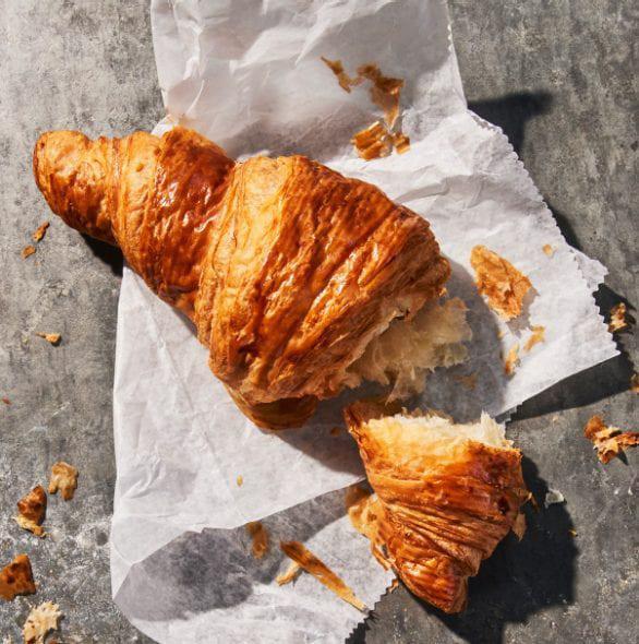Croissant · 260 Cal. A delicate, perfectly flaky butter croissant freshly baked to a golden brown with a slightly sweet flavor. Allergens: Contains Wheat, Milk, Egg