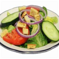 Garden Salad · Romaine and Spring Mix, tomato, red onion, cucumber, croutons and dressing.
