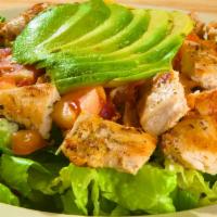 Cobb Salad · Charbroiled chicken breast, Romaine and Spring Mix, tomato, bacon, avocado, Bleu cheese crum...