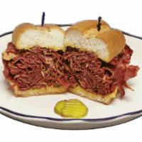 Pastrami Sandwich · Prepared with pastrami, mustard and pickle chips on a French roll.