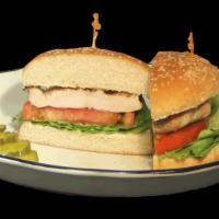 Chicken Breast Sandwich · Charbroiled chicken breast, mayonnaise, lettuce and tomato on a sesame seed bun.