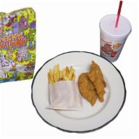  Kids Chicken Tenders · Two chicken tenders, French fries, a drink & a fun toy.