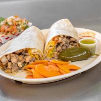 Beef Burrito · Meat, bell pepper, onions, tomatoes, and beans.