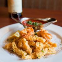 Misto Fritto · Golden fried calamari and shrimp served in a spicy marinara sauce.