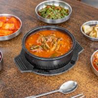 Yuk Gae Jang  · Spicy. Spicy beef and leek soup.
