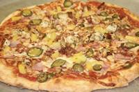 Kickin Hawaiian Specialty Pizza · Canadian bacon, pineapple, bacon, jalapeno, and chicken.
