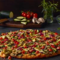 Gourmet Veggie Pizza · Artichoke hearts, zucchini, spinach, mushrooms, tomatoes, garlic, Italian herb seasoning, re...
