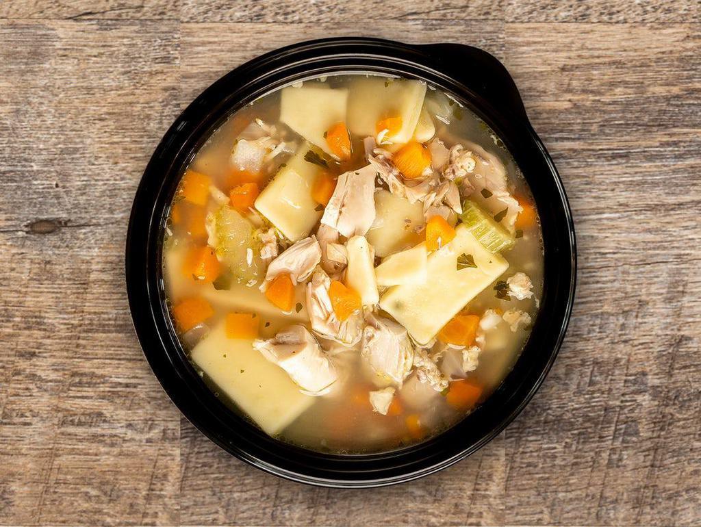 Rotisserie Chicken Noodle Soup · Life’s too short to save a soup like this for sick days. Real pieces of all-natural rotisserie chicken and garden vegetables in a rich broth surrounded by dumpling-style noodles for a soup so savory you’ll use any excuse to enjoy it.