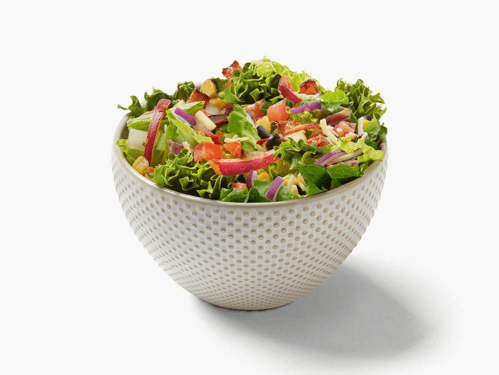 Southwest Cobb Salad Side · Pico-oh-my-oh – the best of the southwest is all in one bowl: chipotle ranch dressing on top of corn relish, pico de gallo, rotisserie chicken, red onion, and romaine and leaf lettuce. With bacon and pepper jack cheese to boot.