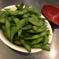 Edamame · Steamed and lightly salted soybeans in the pod.