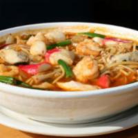 Hot and Sour Soup · Chicken and bean curd sparked with hot white pepper and vinegar in a hearty broth.