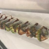 Arizona Roll  · 8 pieces. Crab meat and cucumber inside, topped with avocado and eel, served with eel sauce ...