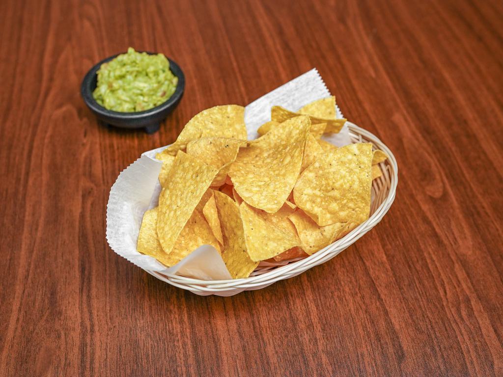 Guacamole and Chips · Homemade heavenly mashed fresh avocado with pico de gallo served with chips.