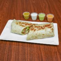 Mexican Wrap · Flour tortilla filled with chicken, pork, or steak, lettuce, pico de gallo, and mozzarella c...