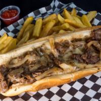 Mexican Philly · Steak or chicken, melted cheese with green bell pepper, sauteed onions, and sliced jalapenos...