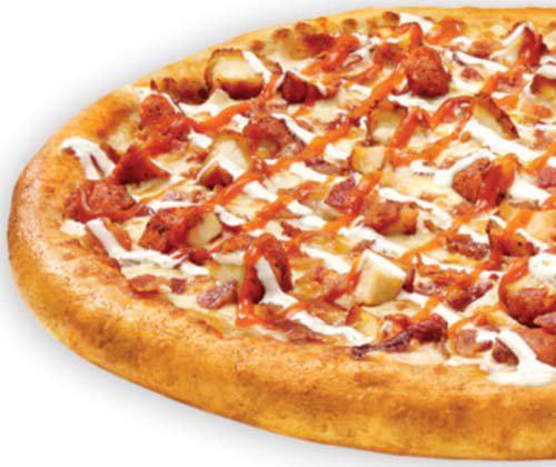 Buffalo Chicken Topper Pizza · Mild buffalo ranch sauce topped with 100% real Wisconsin mozzarella cheese, applewood smoked bacon, diced buffalo chicken and finished with a drizzle of mild buffalo sauce and ranch.
